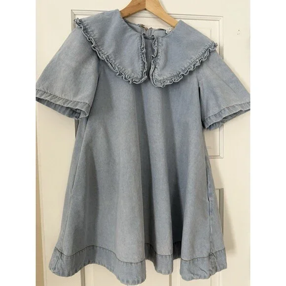Amable By Mable Anthropology Collared Denim Babydoll Dress Size Small - Picture 1 of 5